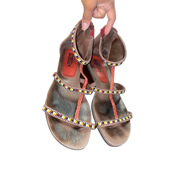 Pikolinos Women's Beaded Back Zip T-Strap Made In Spain Sandals Size 11 - Picture 1 of 5